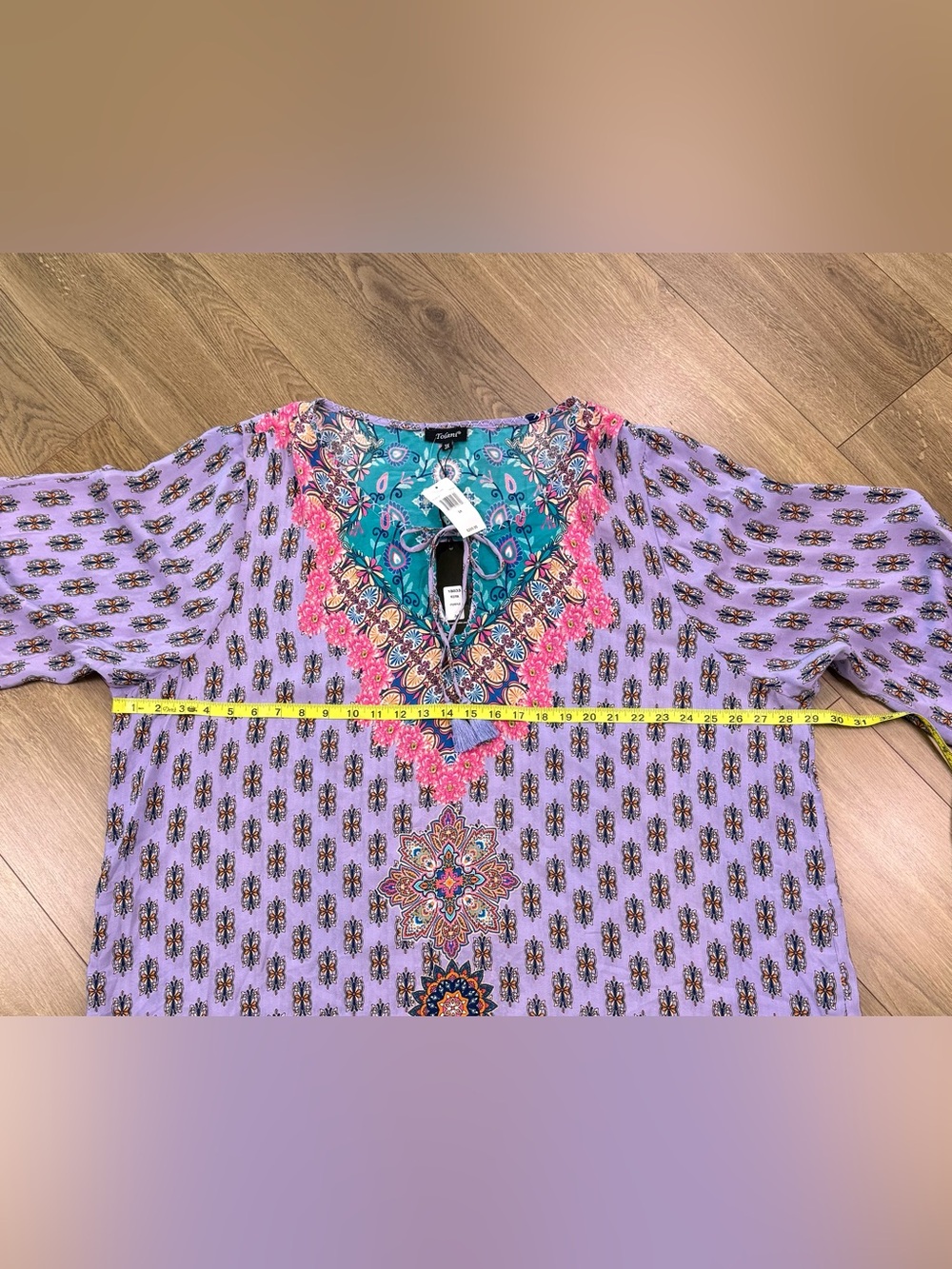 NWT Tolani Veera Tunic Top 3X Purple Boho Tassel 100% Silk MSRP $205 - Picture 10 of 11
